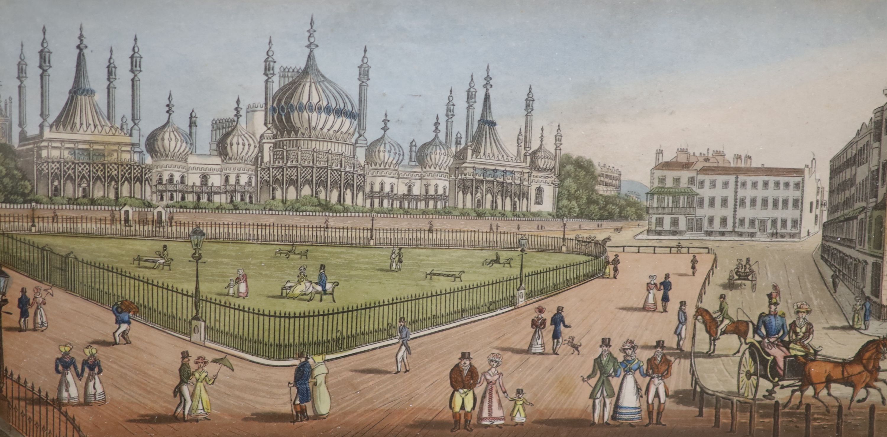 G.F. Brigg (19th C.), coloured lithograph, Brighton Beach, Bathing Season, 26 x 33cm and two other Brighton prints, Chain Pier and Royal Pavilion